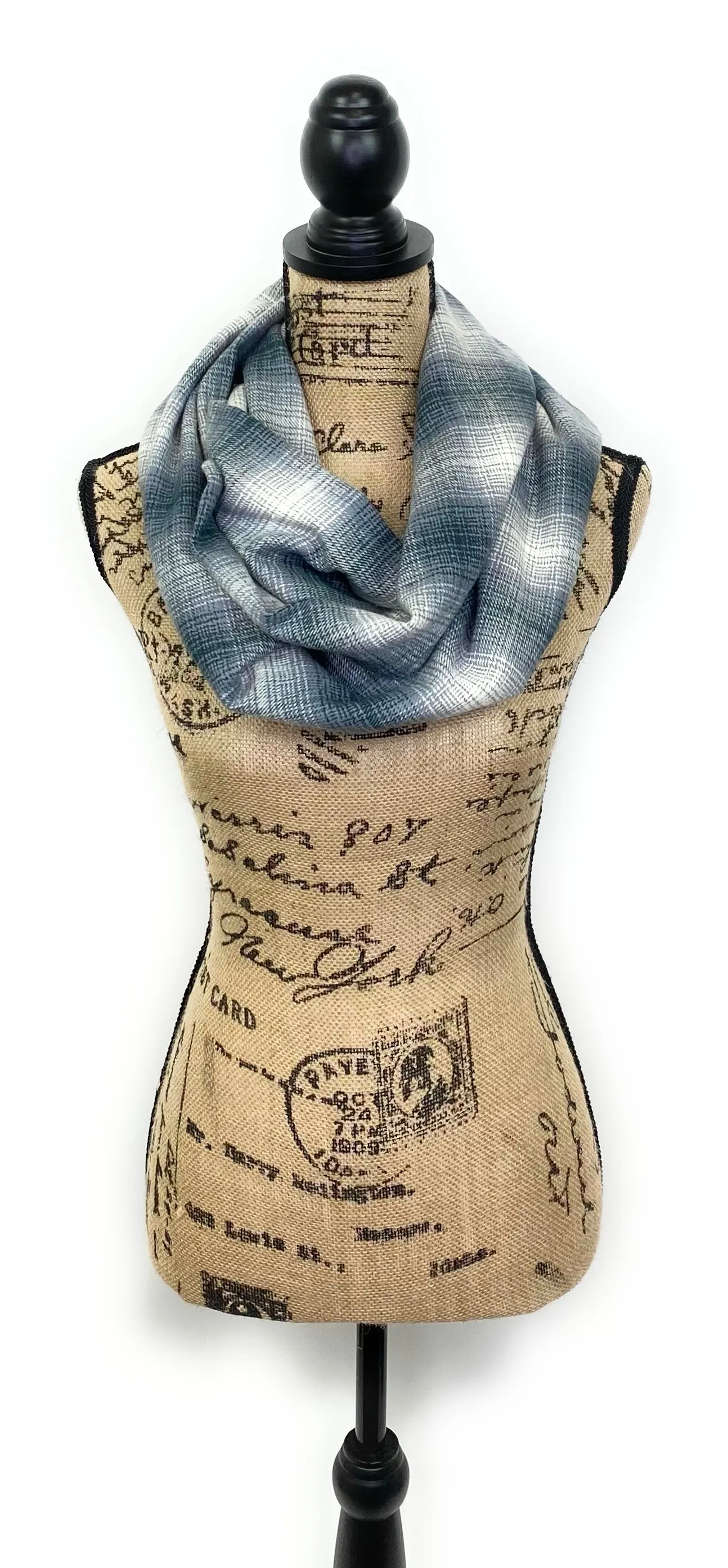 Dark French Blue, Gray, and Cream Ombre Plaid Flannel Infinity or Blanket Scarf