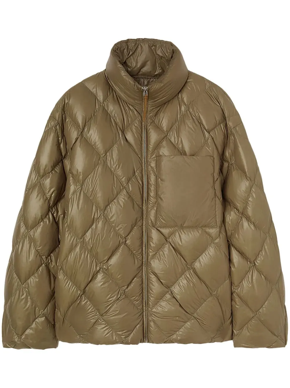 JIL SANDER Mens Down Puffer Quilted Jacket 141 Lightweight Nylon Large Brown