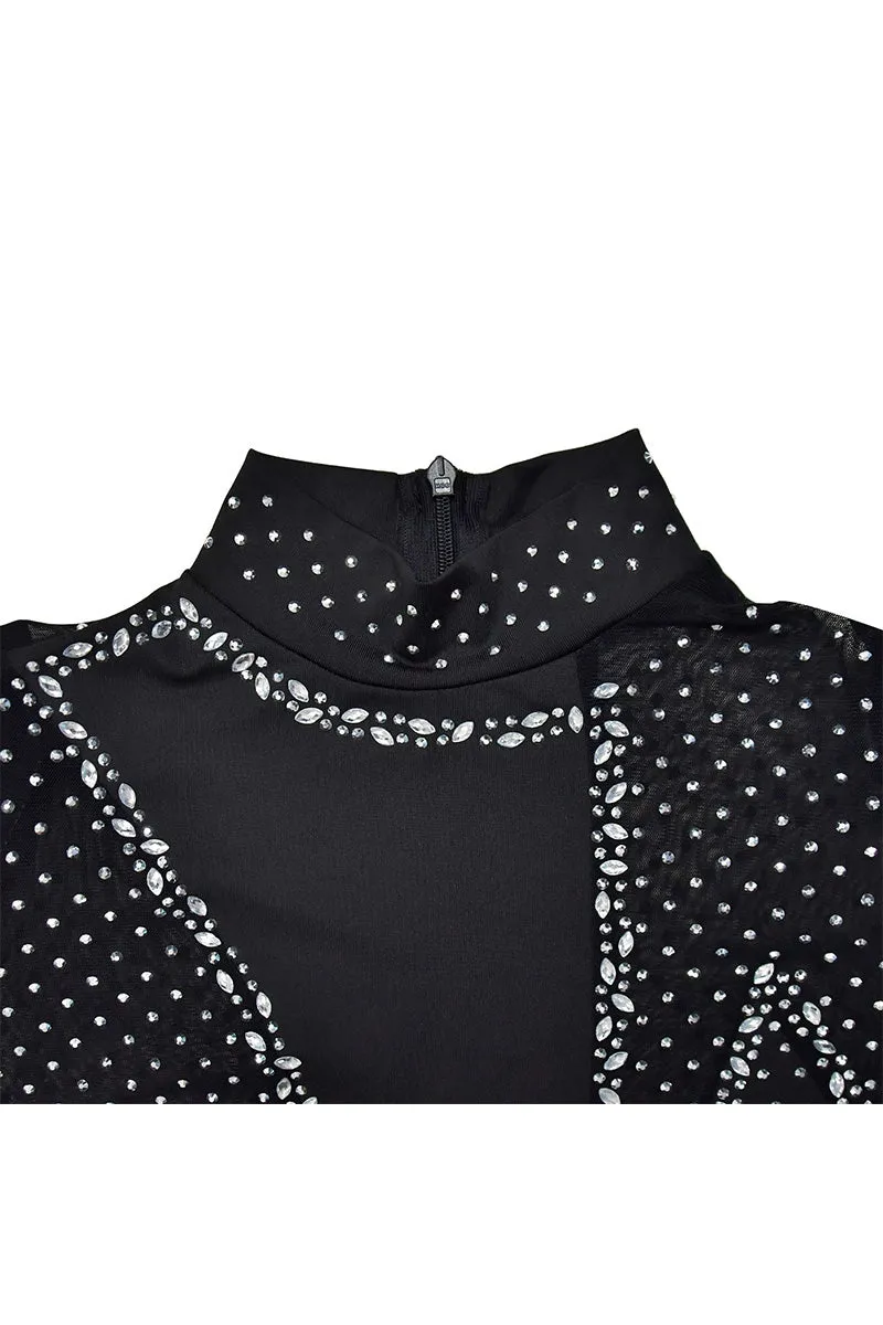 JM0477 Rhinestones Mesh Jumpsuits