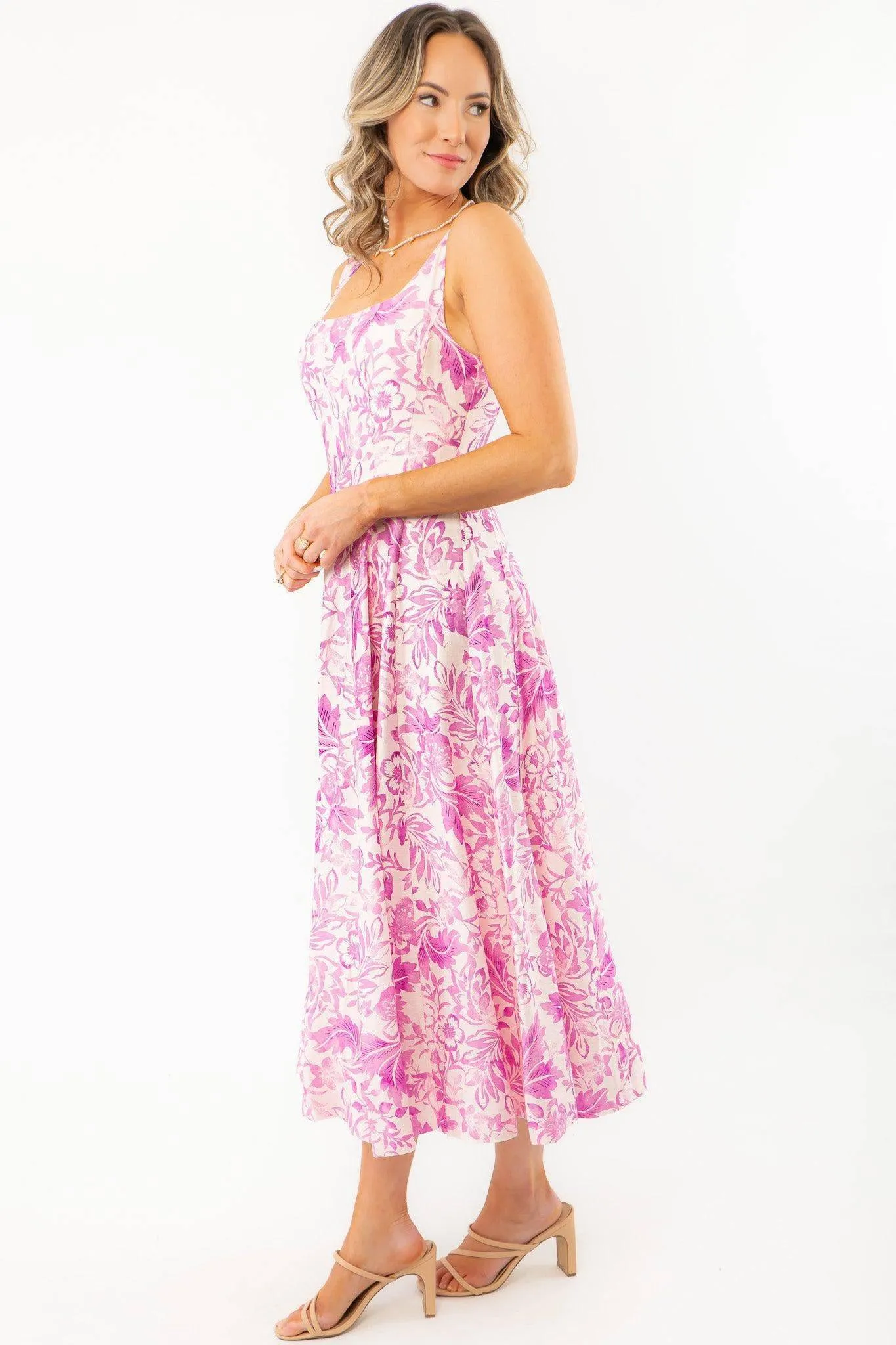 Layton Blush Tropical Print Midi Dress