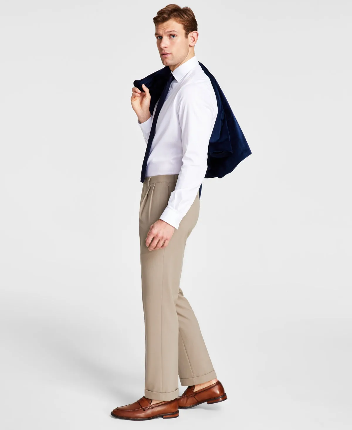 Michael Kors Mens Classic fit Pleated Dress Pants 36 / 30 Beige Solid