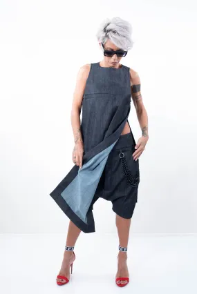 Plus Size Denim Sleeveless Tunic Dress