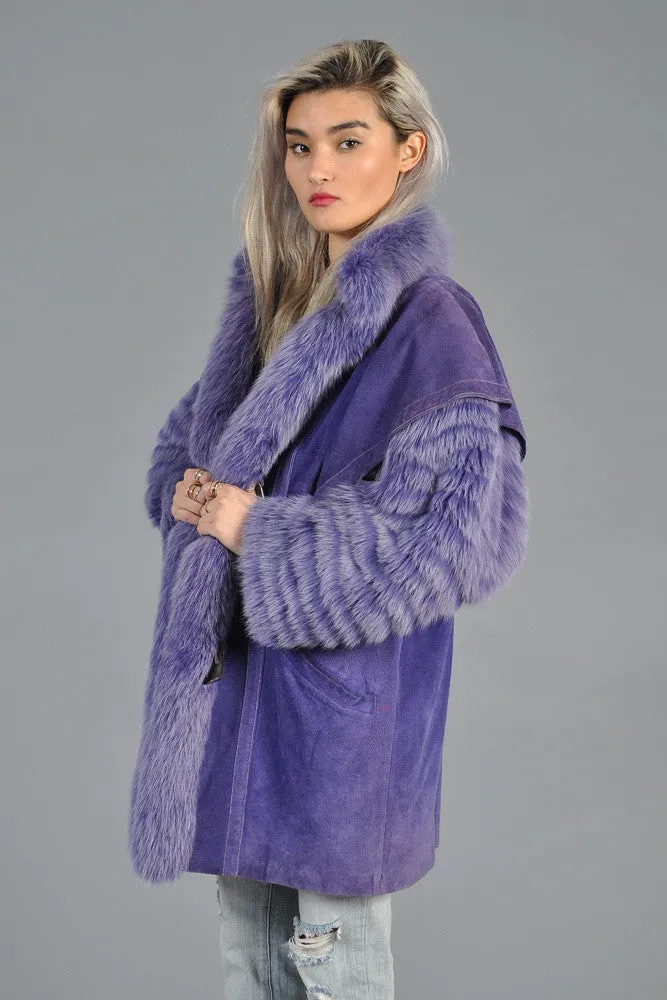 Purple Fox Fur   Suede Avant Garde Coat