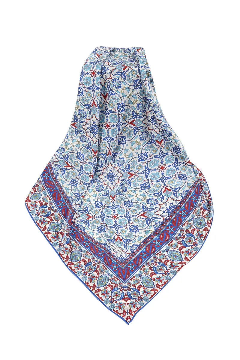 Saks Red Turkish Patterned Tile Pattern Silk Square Scarf