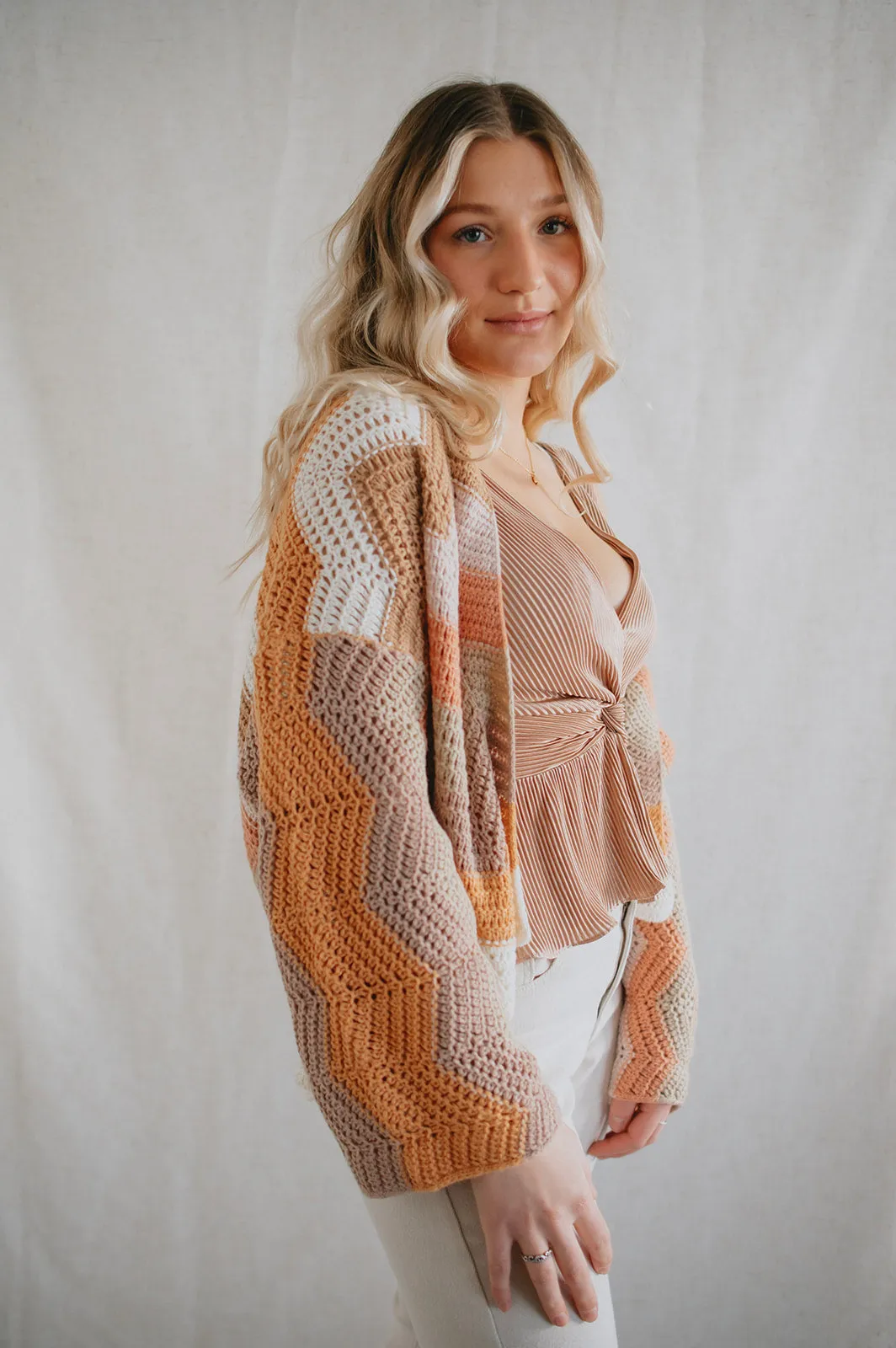 The Valeria Stripe Crochet Cardigan - PLUS
