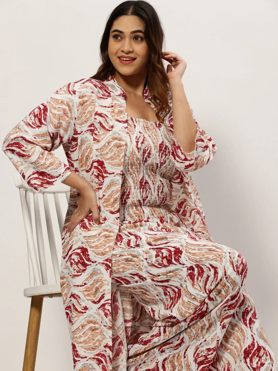 Women Printed Shoulder Straps White Sleeveless Basic Jumpsuit